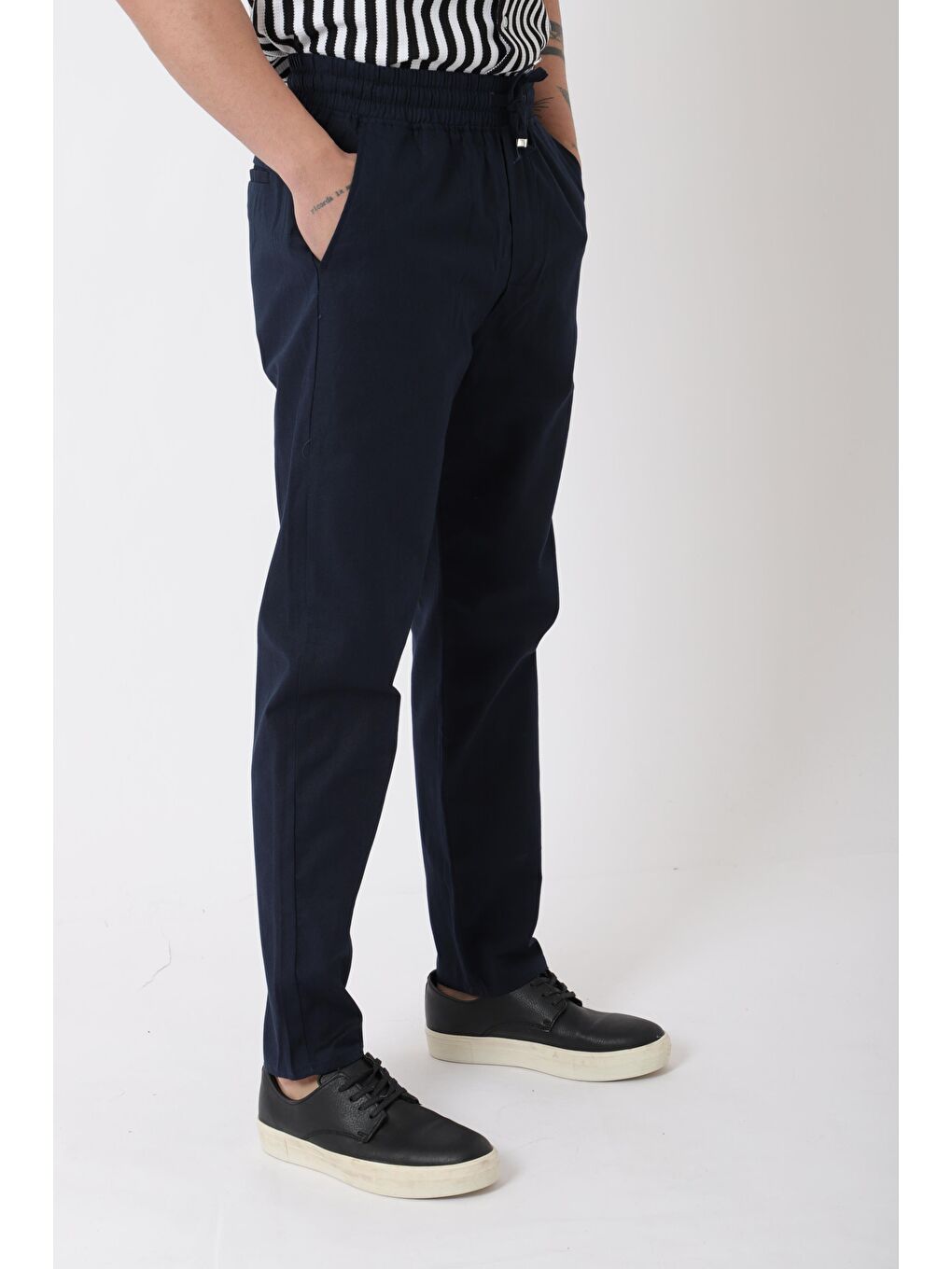 Lacivert Bel Lastikli Keten Erkek Pantolon PLDP-01K_0385-4