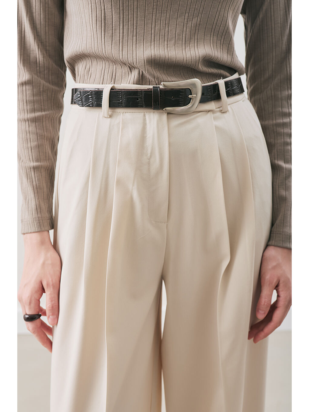 Classıc Pileli Pantolon Bej-4