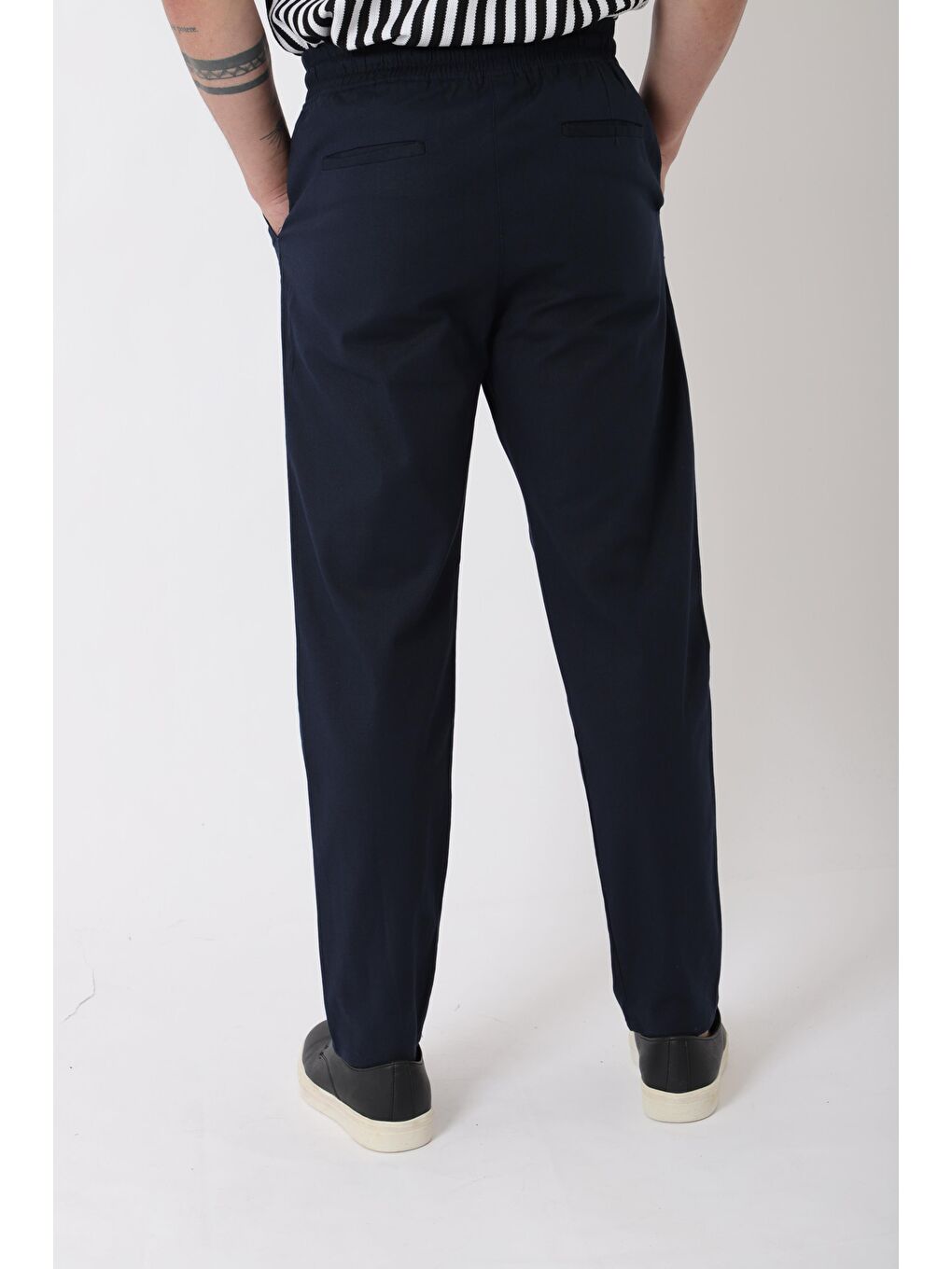 Lacivert Bel Lastikli Keten Erkek Pantolon PLDP-01K_0385-5