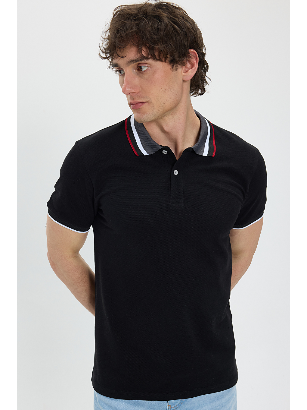 Erkek Slim Fit Dar Kesim %100 Pamuk Siyah Polo Yaka Tişört-2