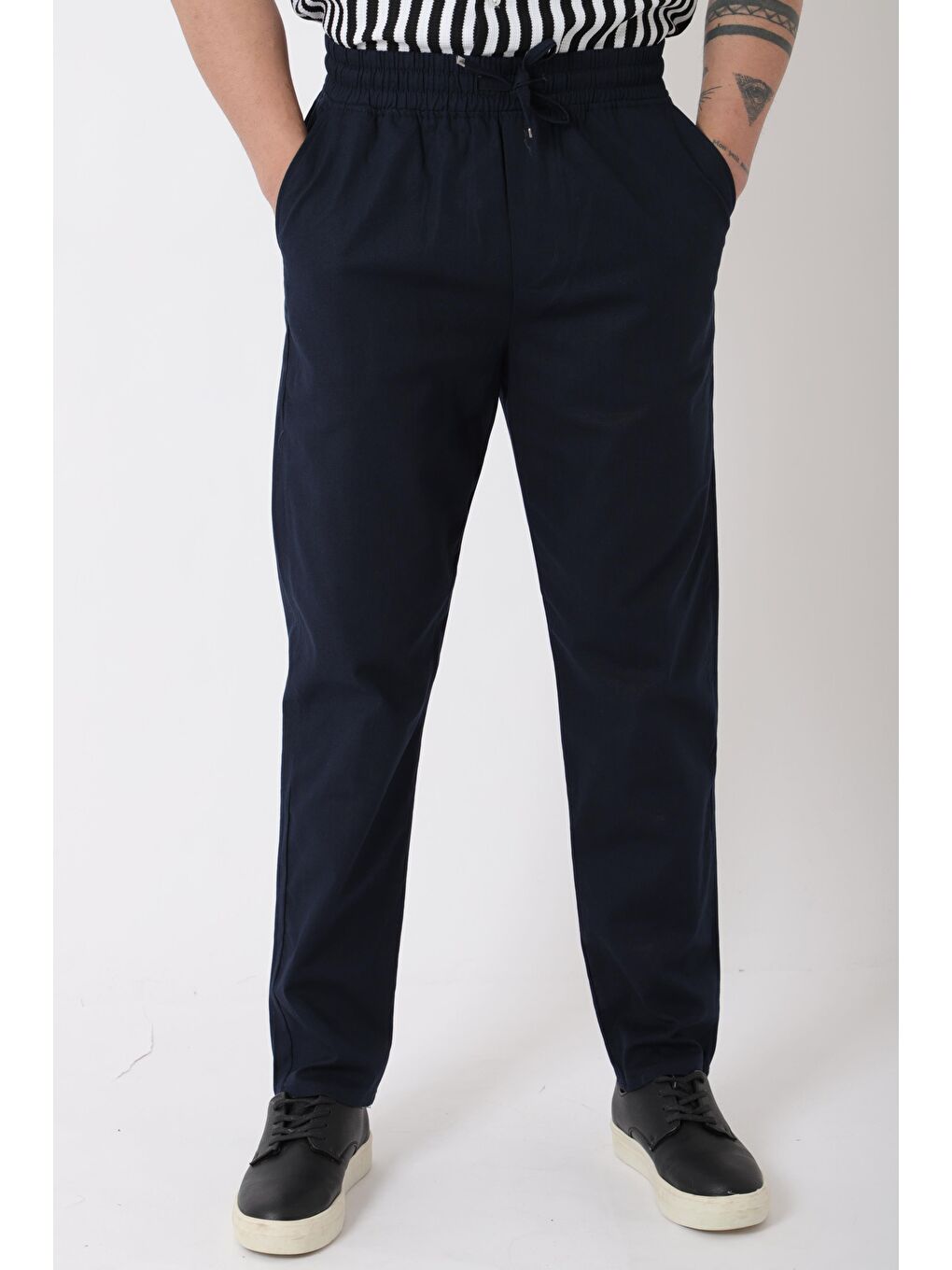Lacivert Bel Lastikli Keten Erkek Pantolon PLDP-01K_0385-6