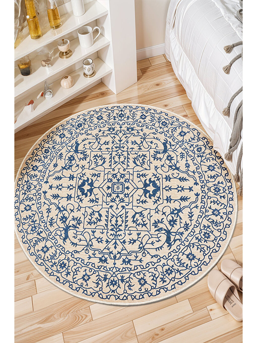 Mavi Dekoratif Özel Tasarım Yıkanabilir İnce Kaymaz Tabanlı Modern Halı KECE FR20-1