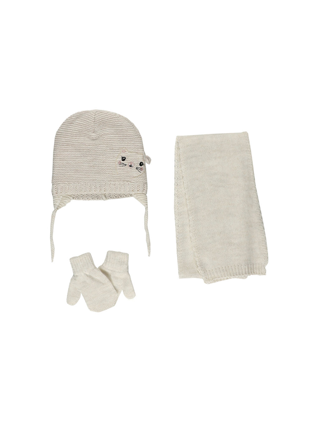 Ekru Kız Çocuk Şapka Eldiven Set