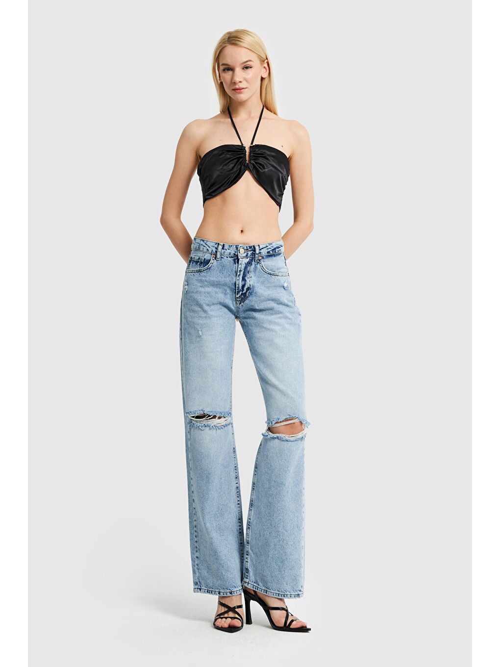 Mavi Kadın Jean Rengi Dizden Yırtık Straight Fit Denim-1
