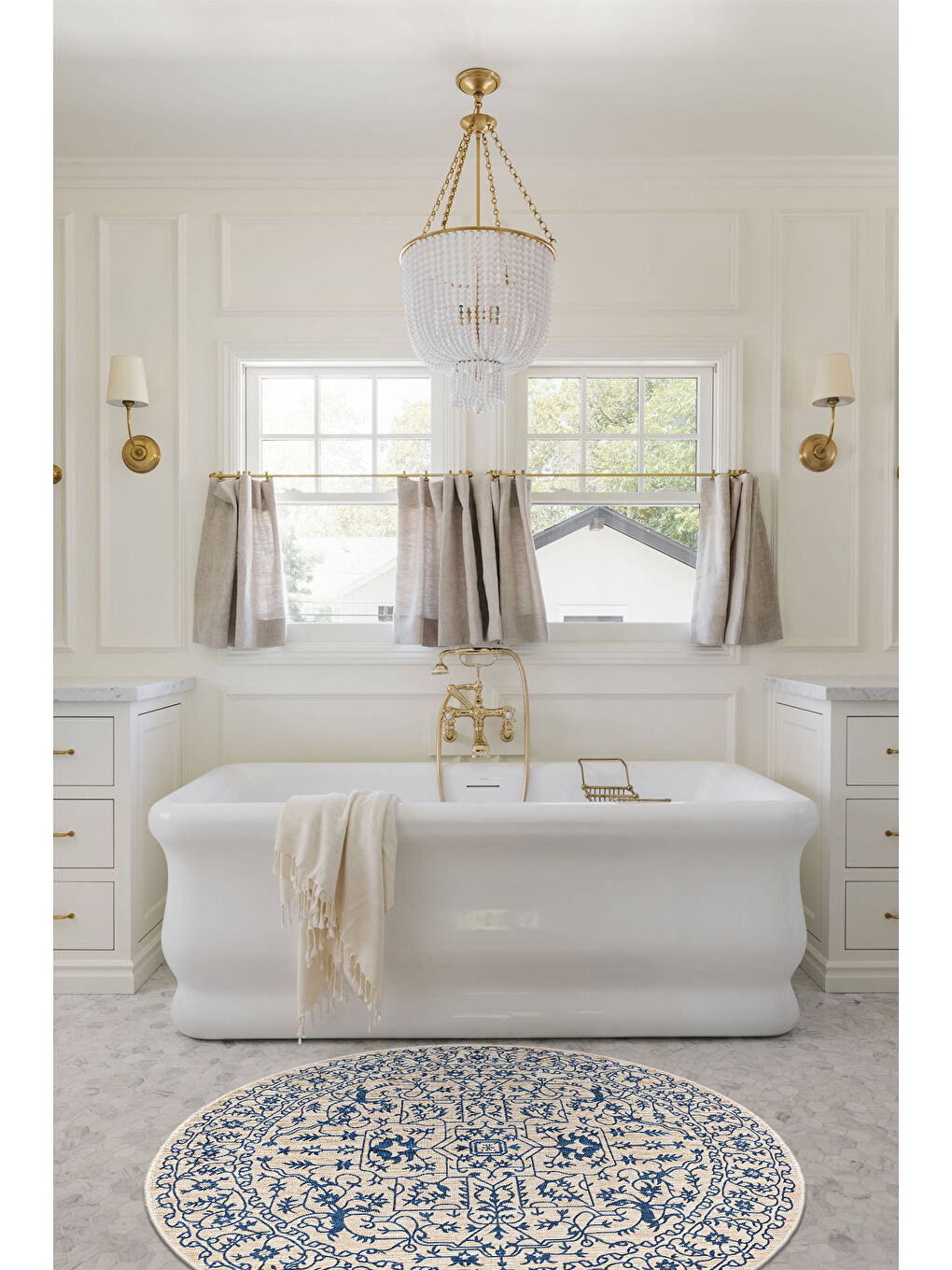 Mavi Dekoratif Özel Tasarım Yıkanabilir İnce Kaymaz Tabanlı Modern Halı KECE FR20-3