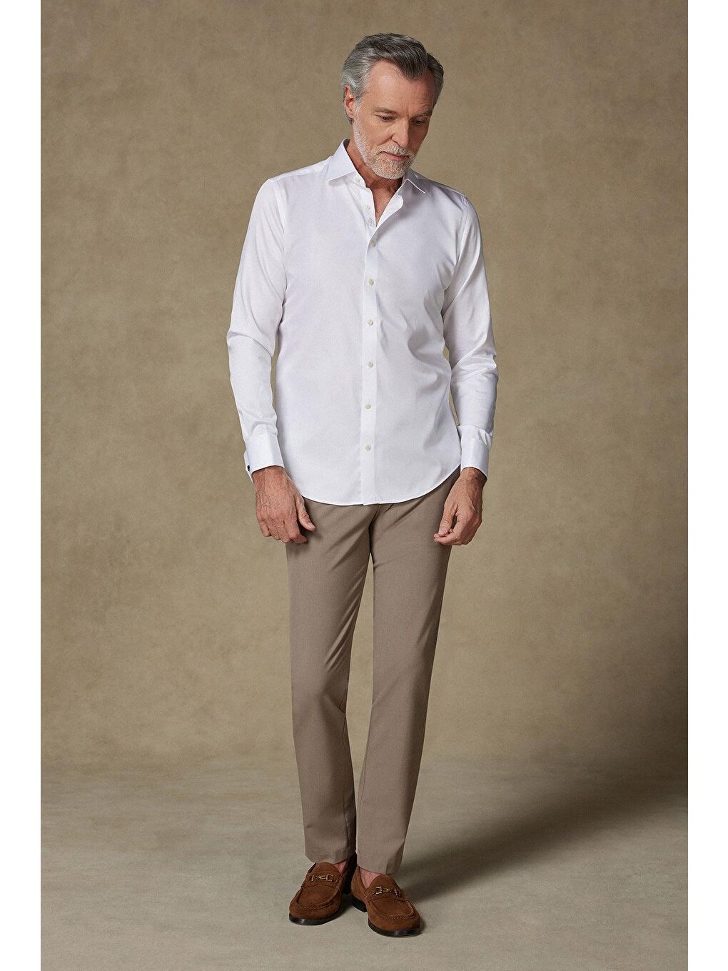 Francesco Saten Pamuklu Slim Fit Beyaz Klasik Yaka Erkek Düz Gömlek-2