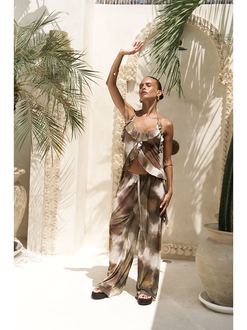 Sulliven Fırfır Detay Yeşil Crop Pantolon Takım-3