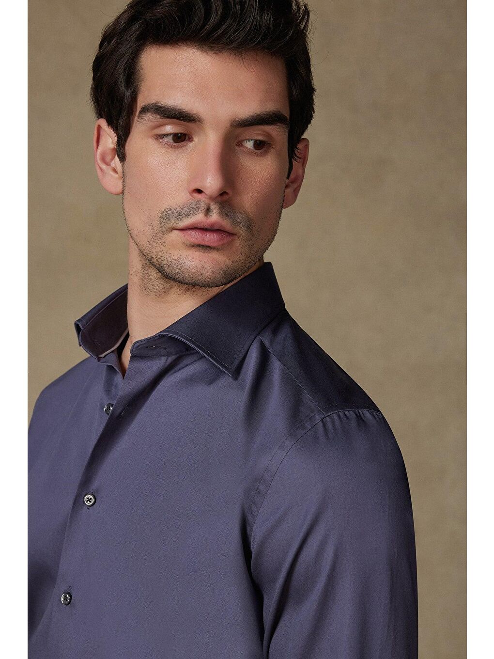 Donatello Saten Pamuklu Slim Fit Antrasit Klasik Yaka Erkek Düz Gömlek-3