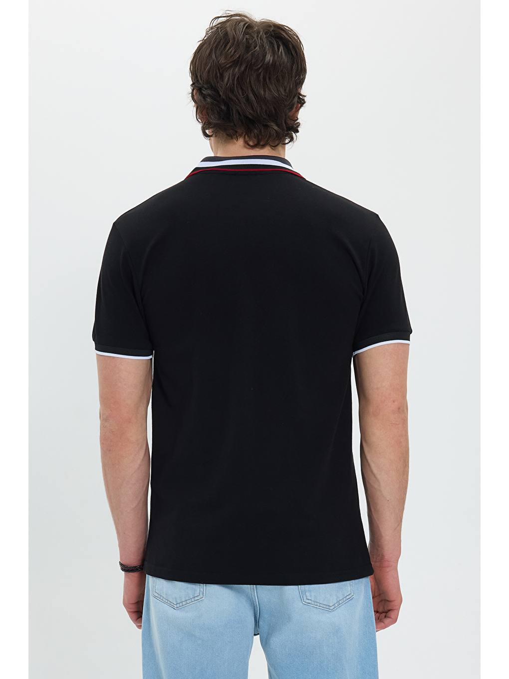 Erkek Slim Fit Dar Kesim %100 Pamuk Siyah Polo Yaka Tişört-4
