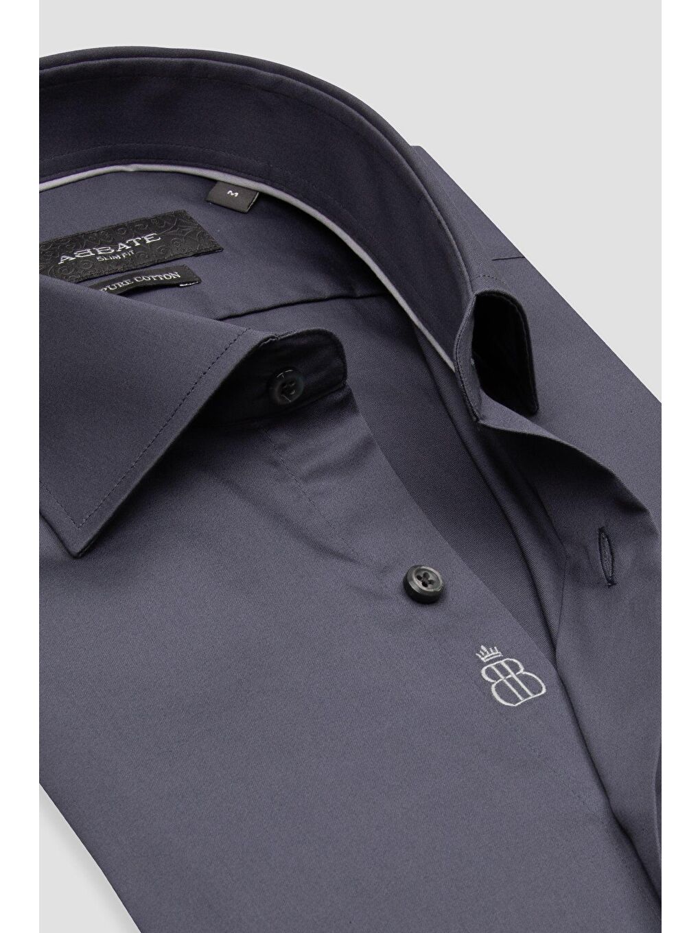 Donatello Saten Pamuklu Slim Fit Antrasit Klasik Yaka Erkek Düz Gömlek-4