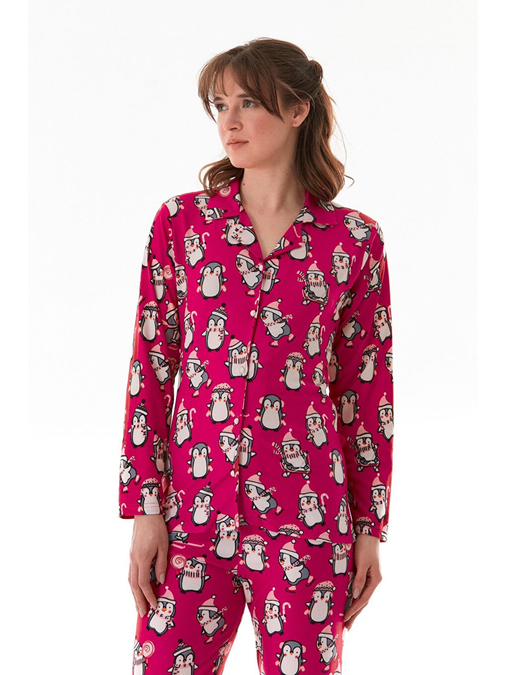 Gri Çizgili Gömlek Yaka Süet Pijama Takımı-1