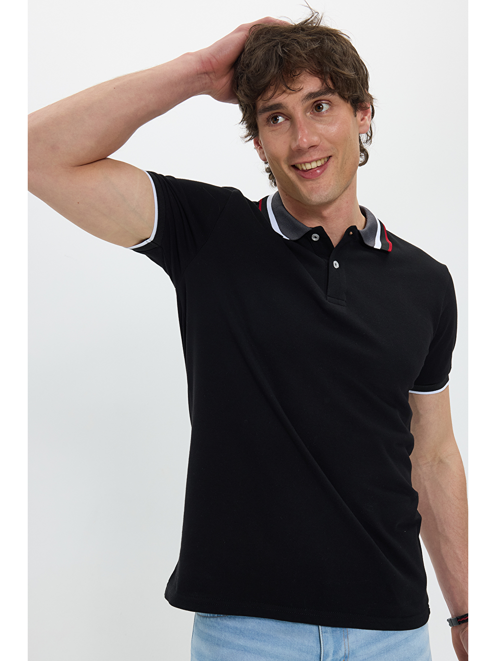 Erkek Slim Fit Dar Kesim %100 Pamuk Siyah Polo Yaka Tişört-5