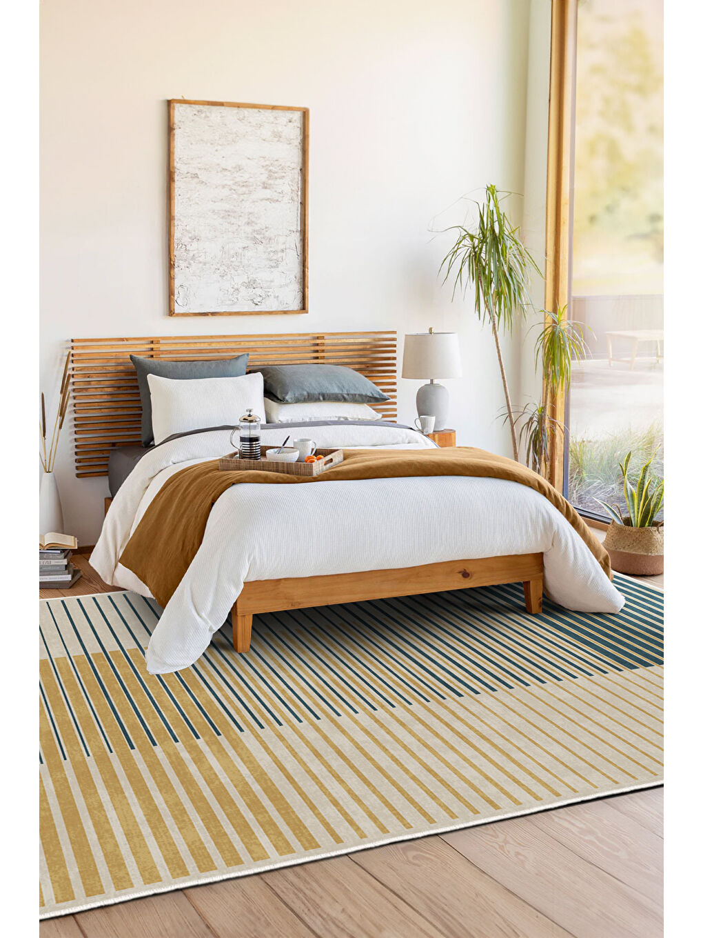 Sarı Dekoratif Özel Tasarım Yıkanabilir İnce Kaymaz Tabanlı Modern Halı KECE FR20-1