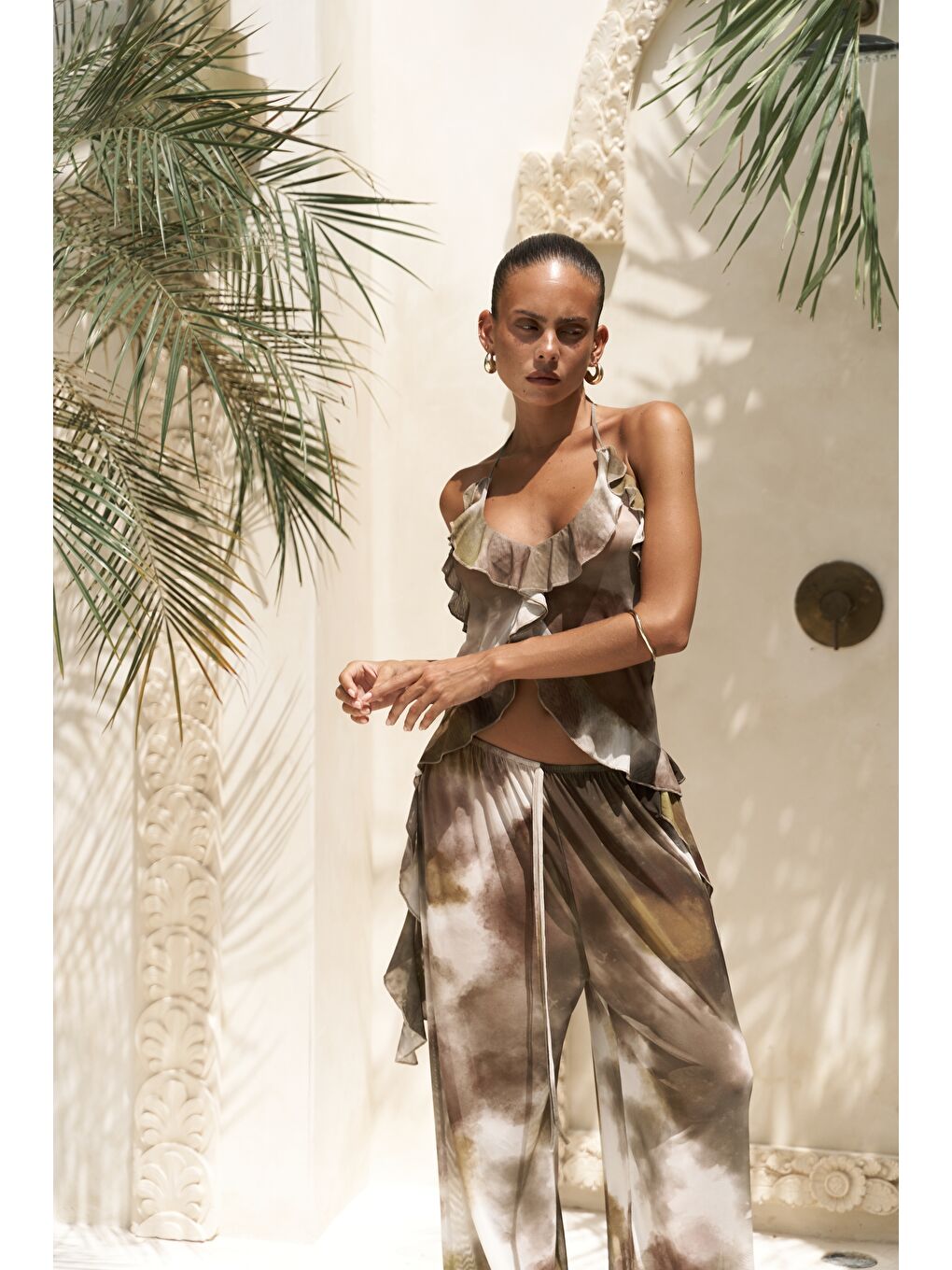 Sulliven Fırfır Detay Yeşil Crop Pantolon Takım-5