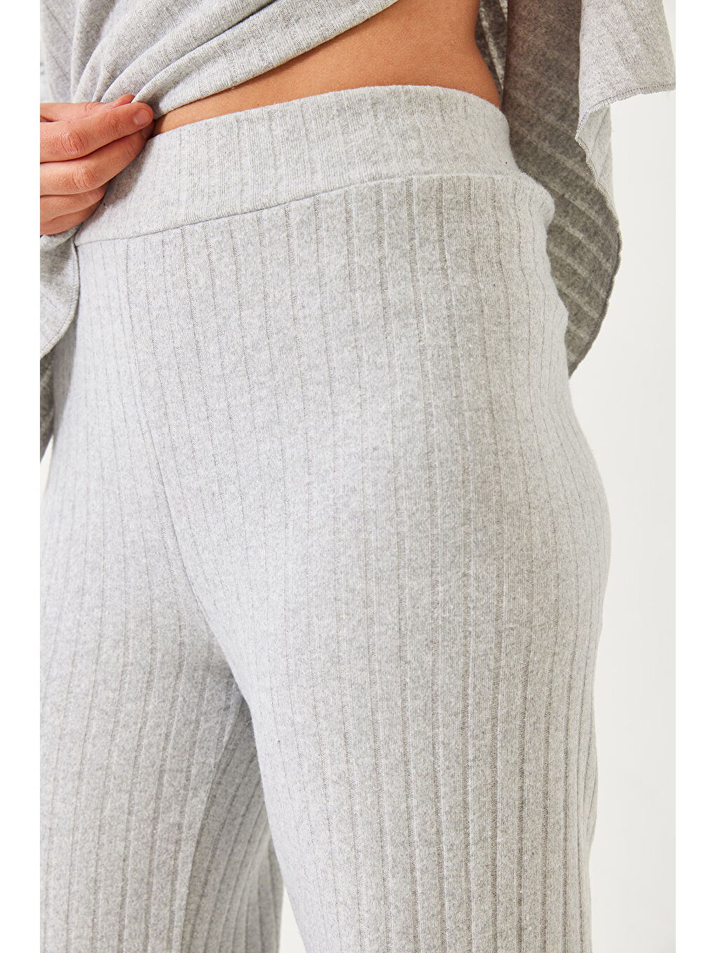 Gri Kadın Polo Yaka Triko Alt Üst Takım-1