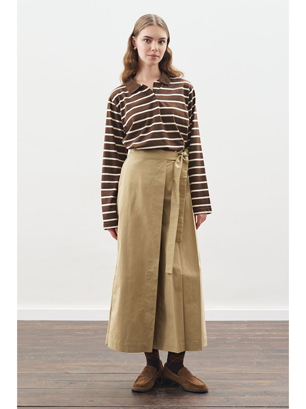 Kahverengi Etek Görünümlü Pantolon Kamel-3