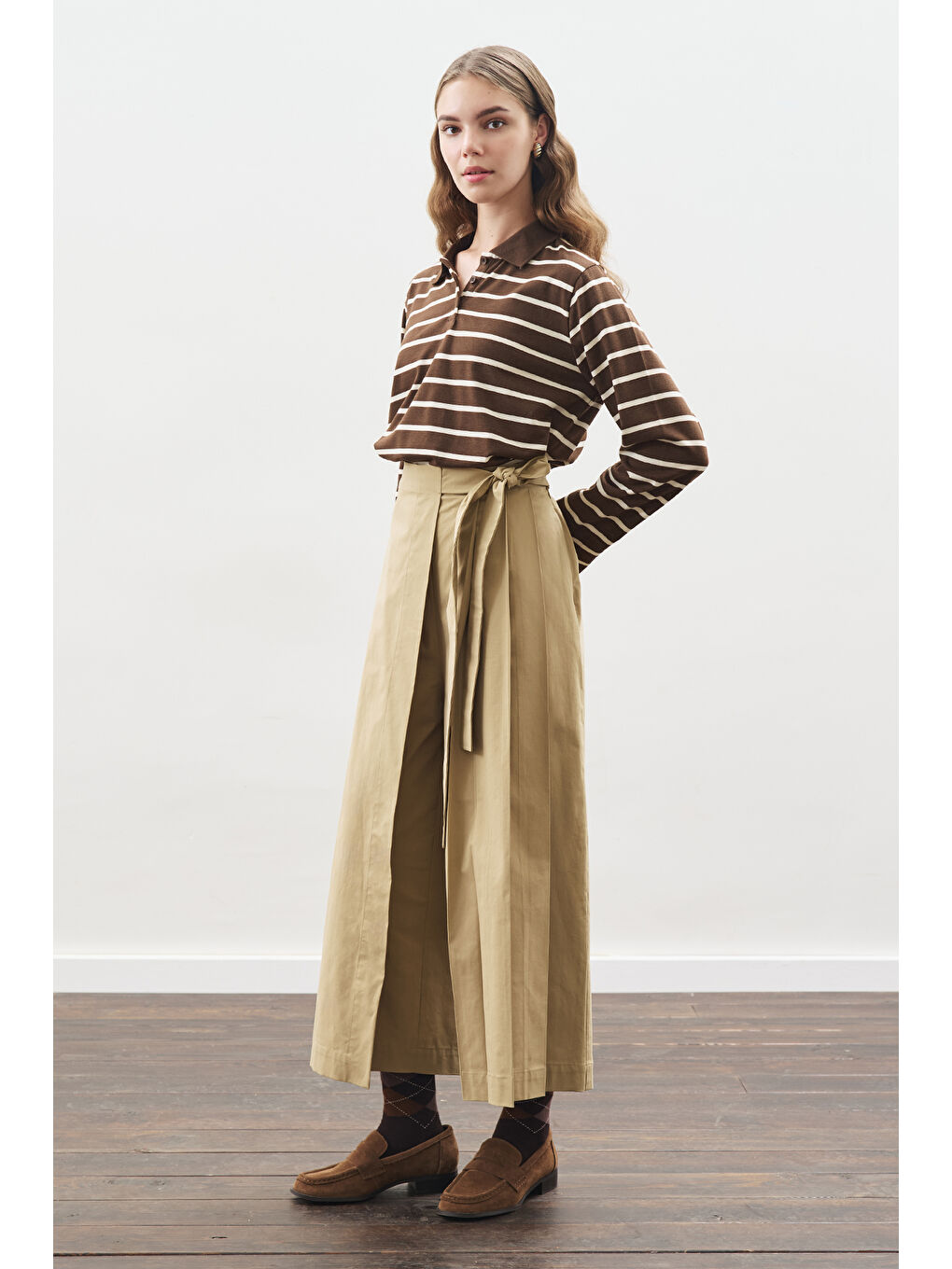 Kahverengi Etek Görünümlü Pantolon Kamel-4