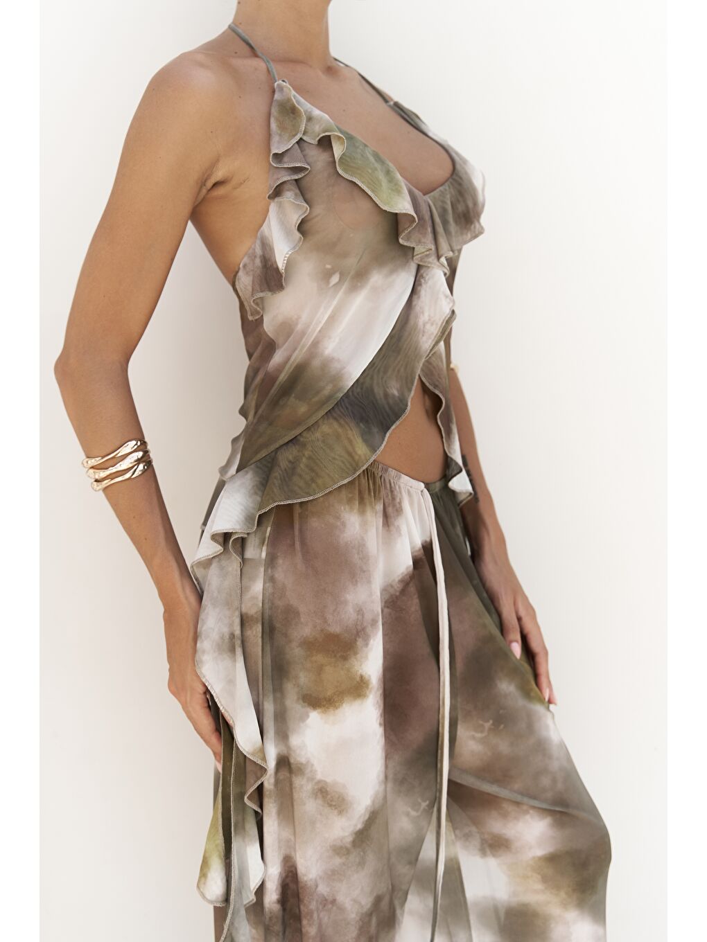 Sulliven Fırfır Detay Yeşil Crop Pantolon Takım-7