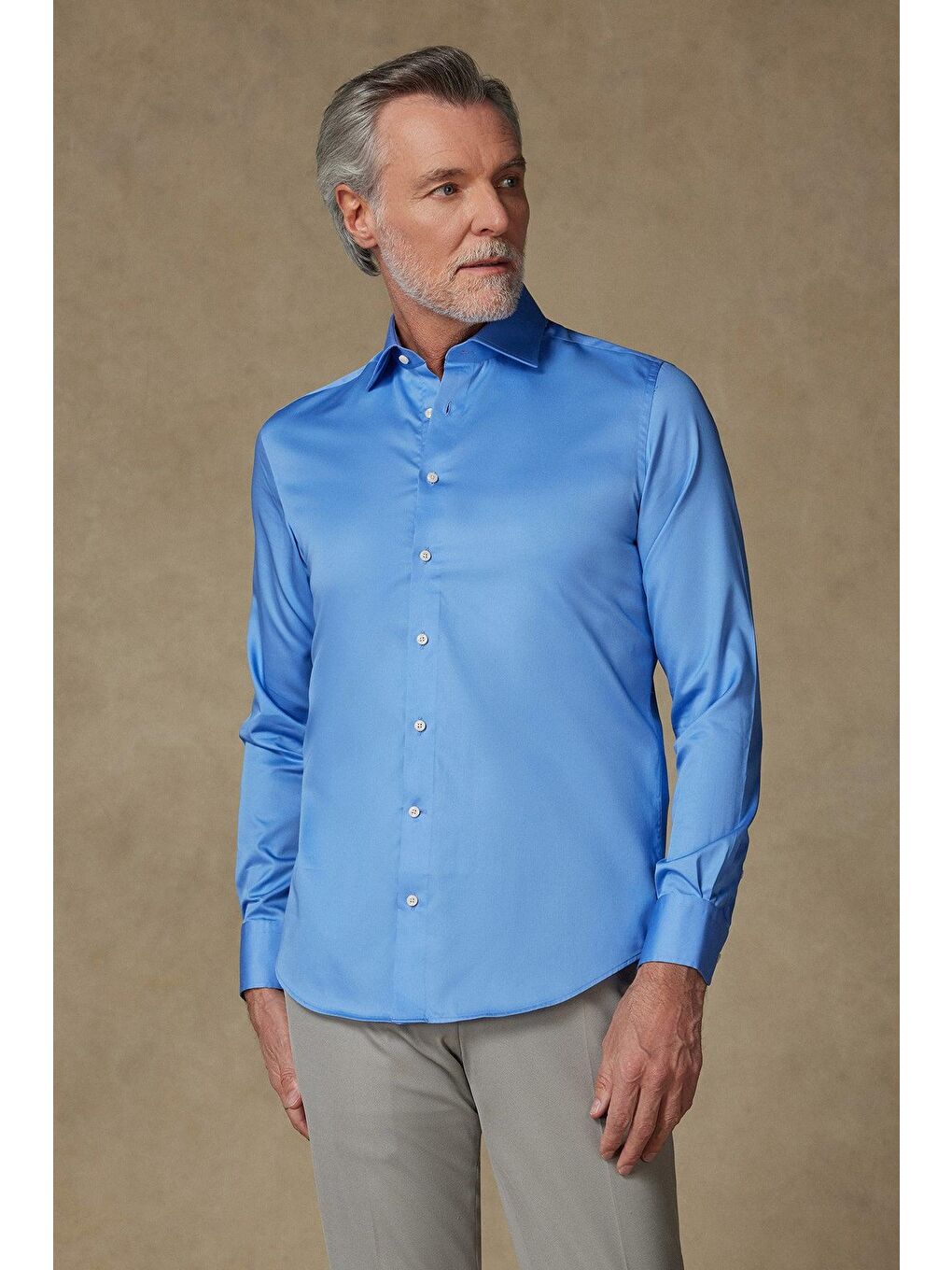 Donatello Saten Pamuklu Slim Fit Koyu Mavi Klasik Yaka Erkek Düz Gömlek