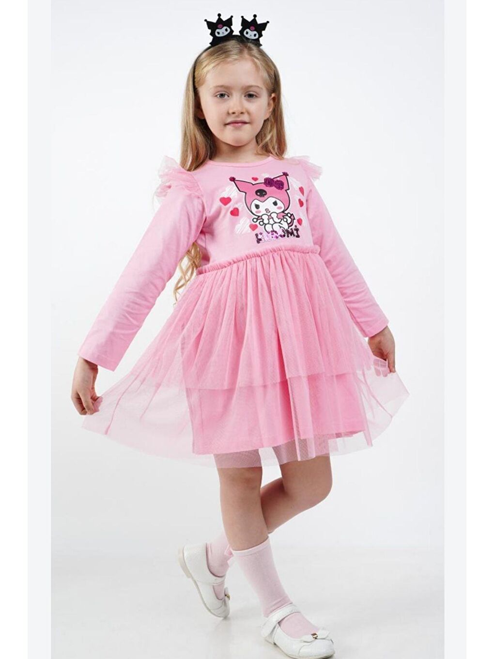 Cantoy Pembe Kız Çocuk Kuromi Tül Detaylı Elbise