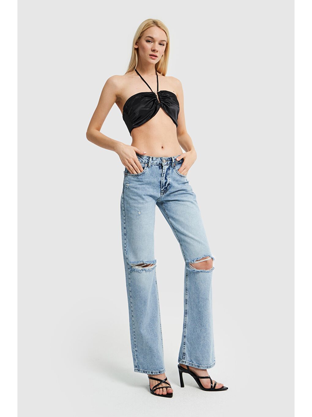 Mavi Kadın Jean Rengi Dizden Yırtık Straight Fit Denim-3