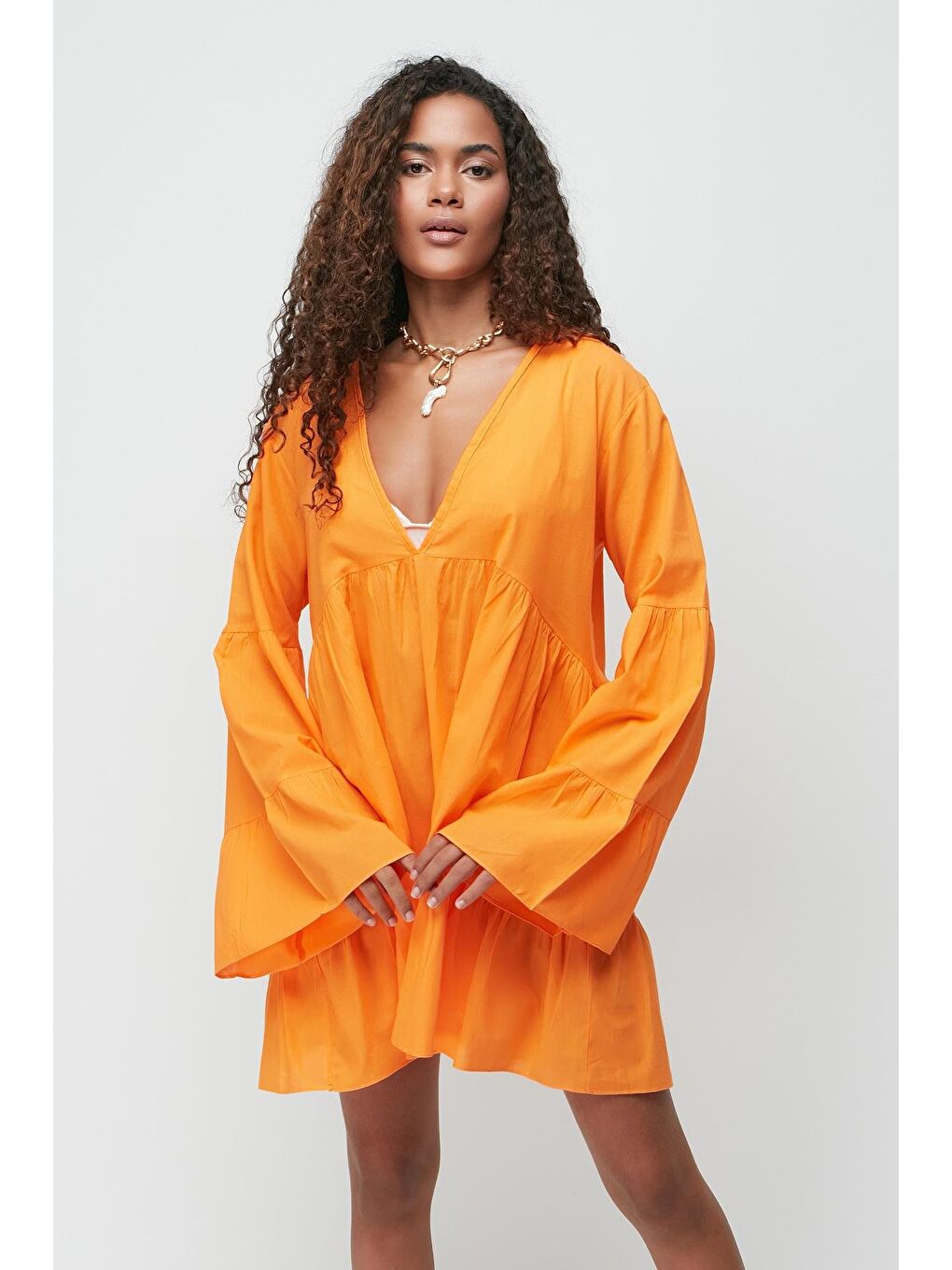 Turuncu Pareo Plaj Elbisesi 22329 Oranj Neon