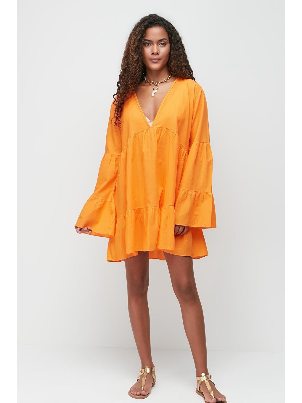Turuncu Pareo Plaj Elbisesi 22329 Oranj Neon-1