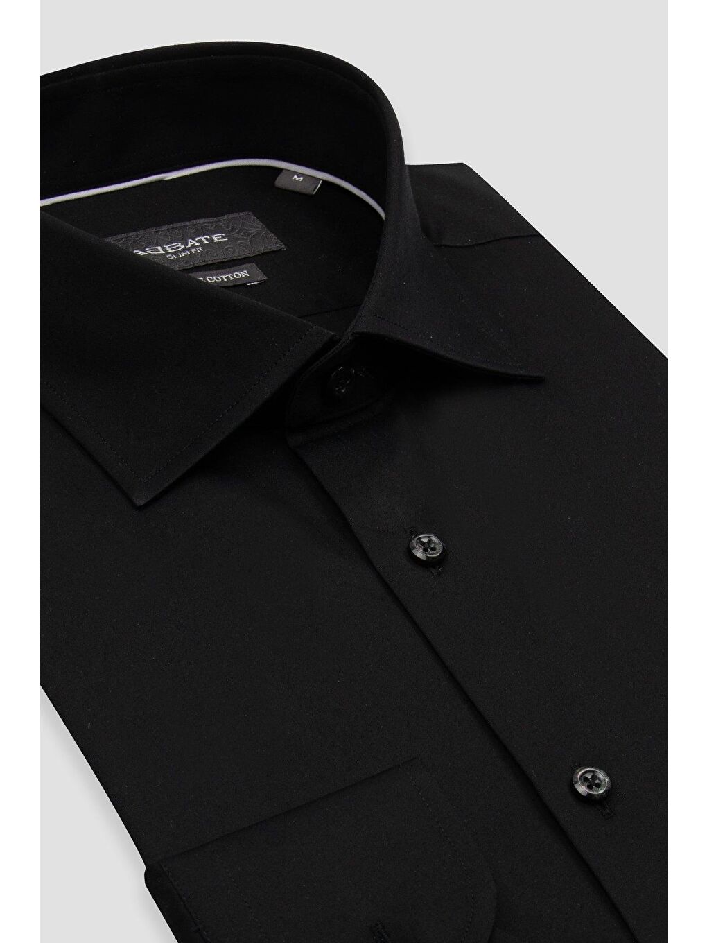 Donatello Saten Pamuklu Slim Fit Siyah Klasik Yaka Erkek Düz Gömlek-1