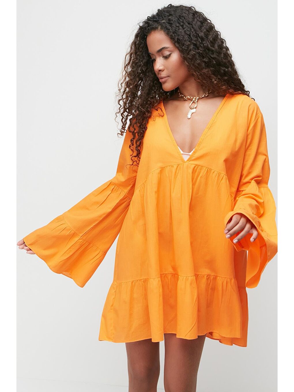Turuncu Pareo Plaj Elbisesi 22329 Oranj Neon-2