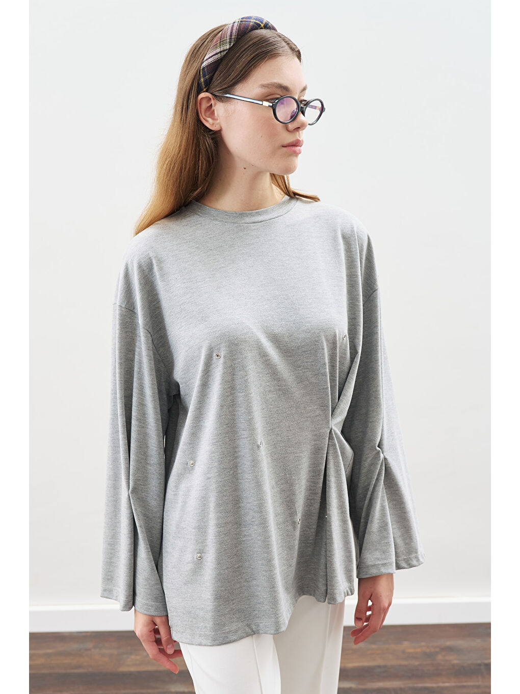 Çıtçıt Ayarlamalı Tshırt Gri Melanj-3