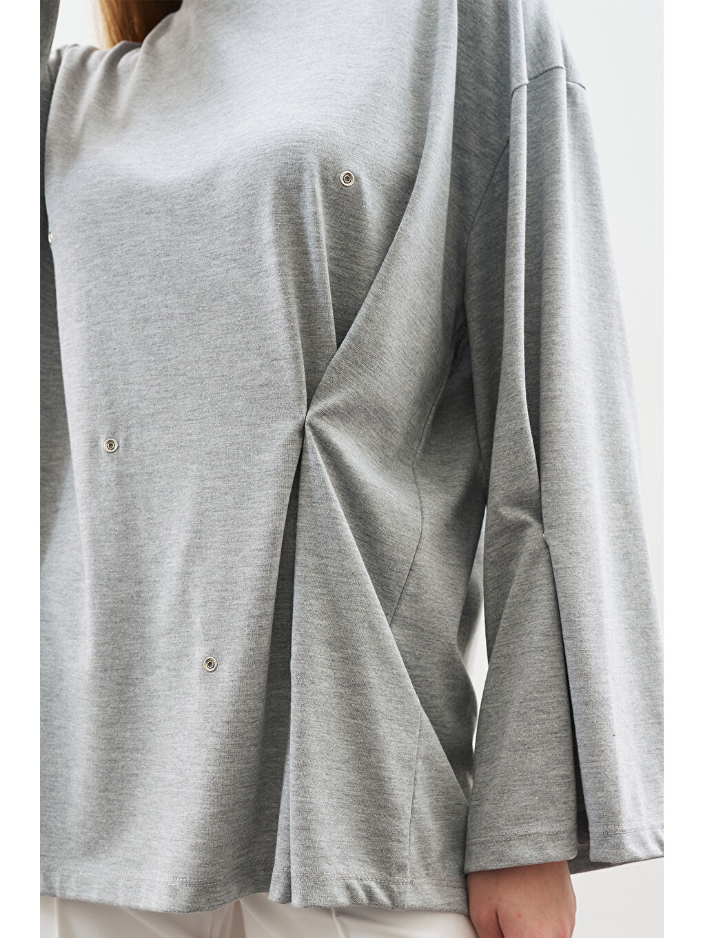 Çıtçıt Ayarlamalı Tshırt Gri Melanj-4