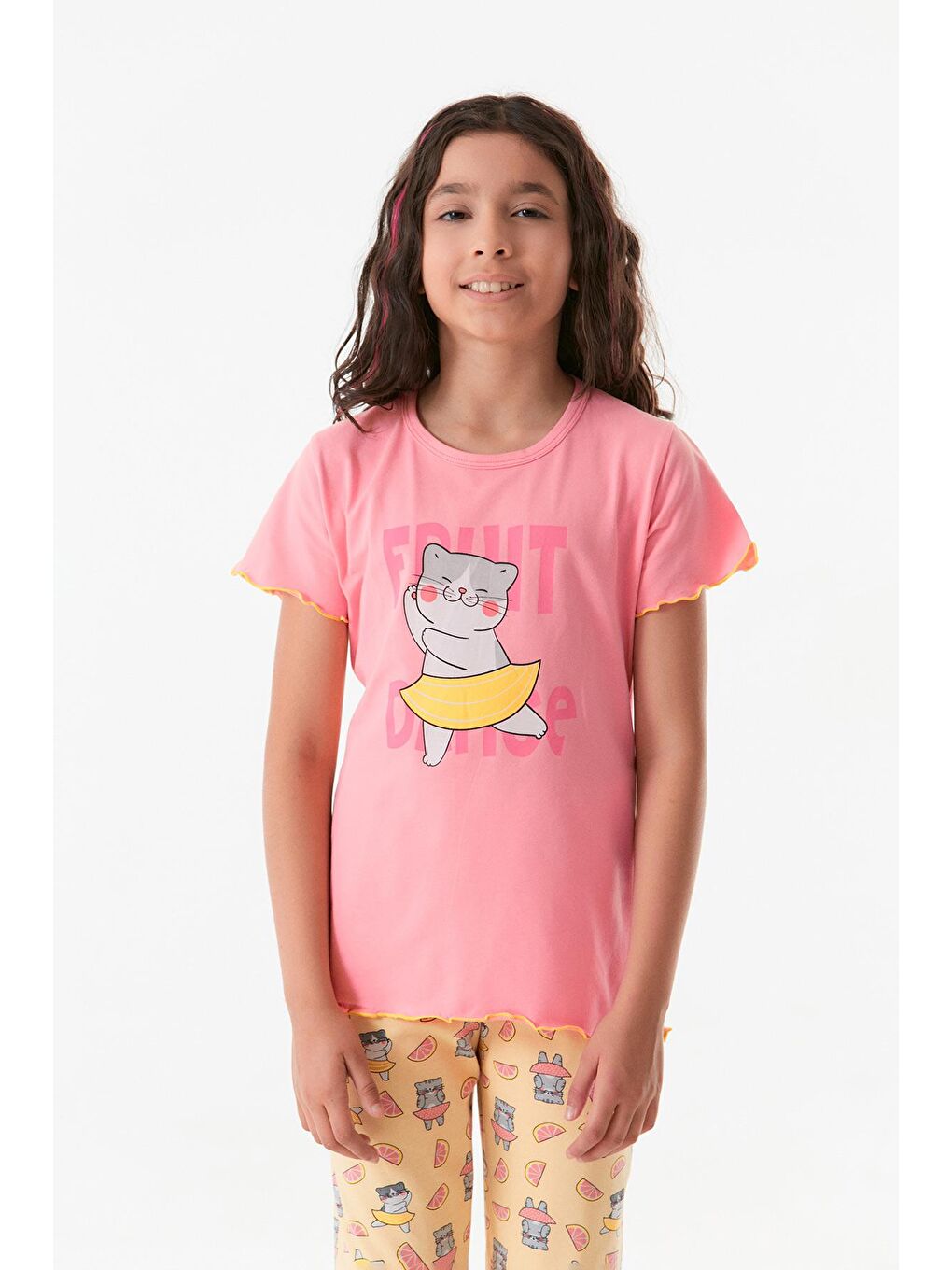 Fullamoda Pembe Kedi Baskılı Bisiklet Yaka Kız Çocuk Pijama Takımı - 3