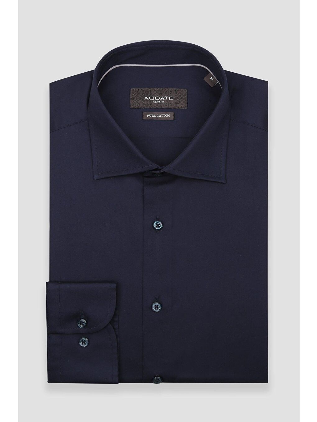 Donatello Saten Pamuklu Slim Fit Lacivert Klasik Yaka Erkek Düz Gömlek-4