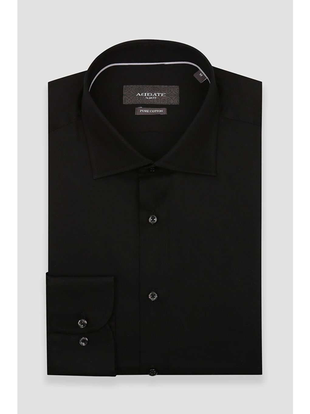 Donatello Saten Pamuklu Slim Fit Siyah Klasik Yaka Erkek Düz Gömlek-4