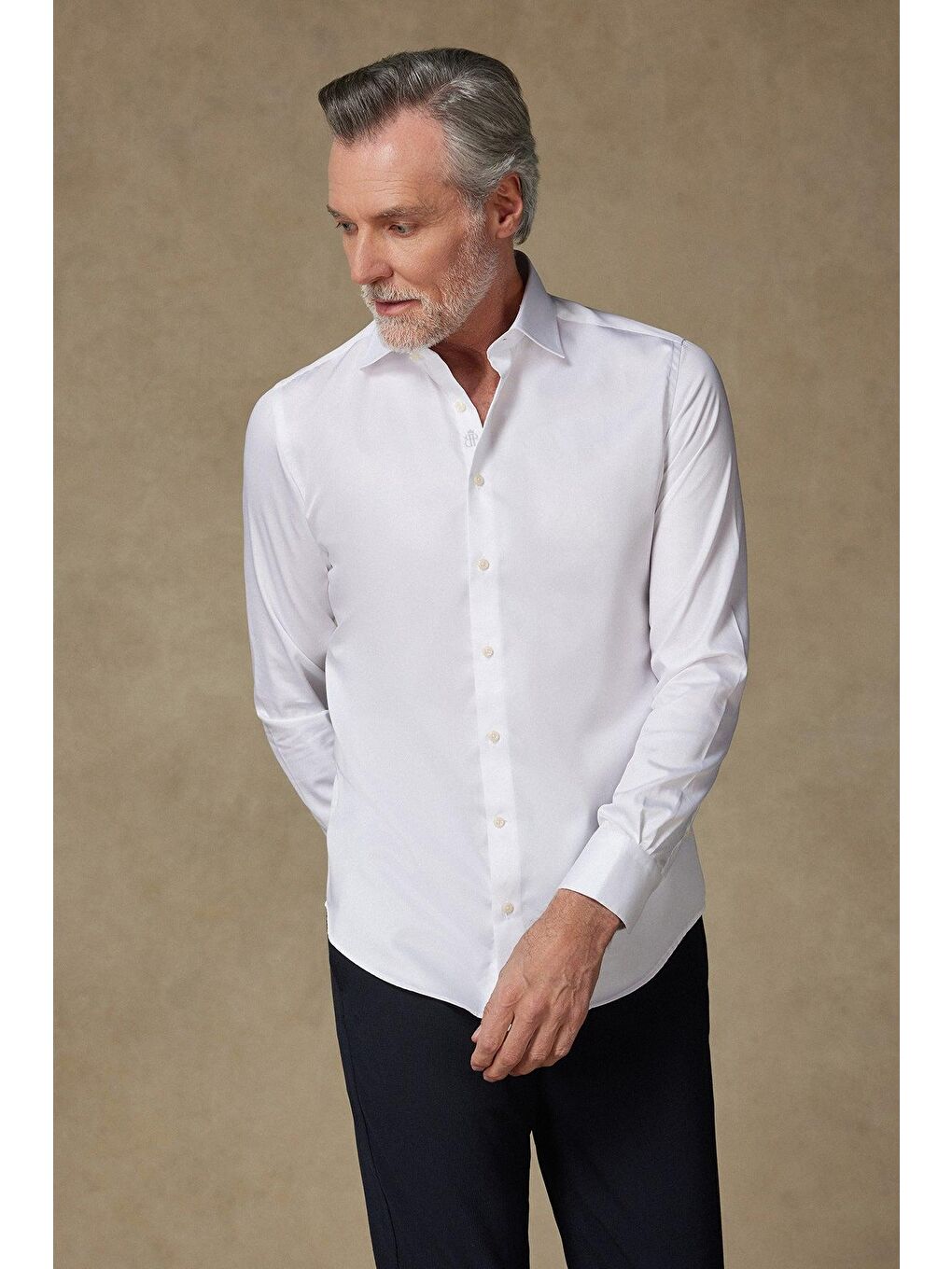 Donatello Saten Pamuklu Slim Fit Beyaz Klasik Yaka Erkek Düz Gömlek