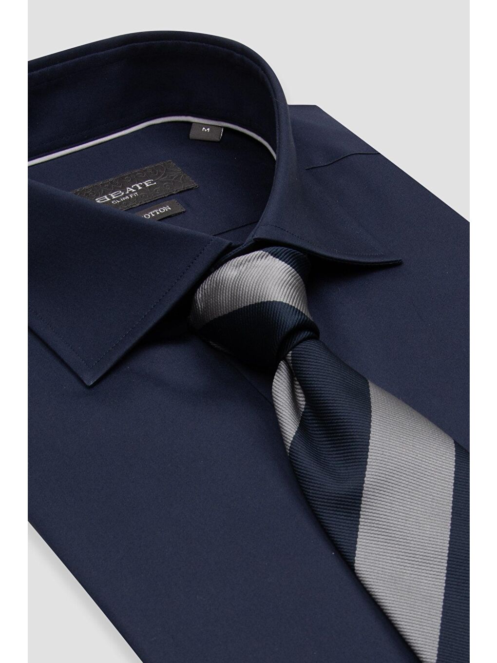 Donatello Saten Pamuklu Slim Fit Lacivert Klasik Yaka Erkek Düz Gömlek-6