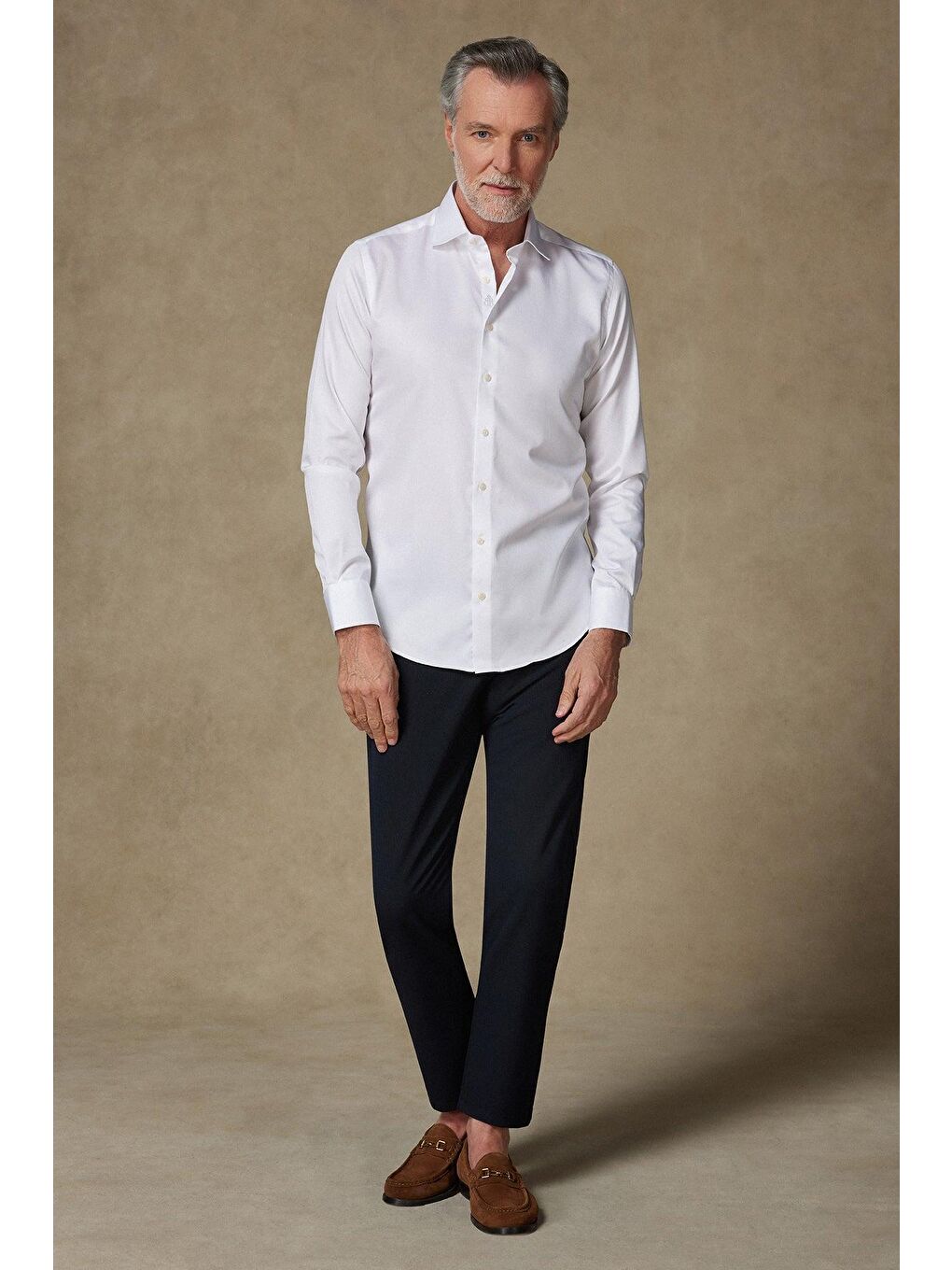 Donatello Saten Pamuklu Slim Fit Beyaz Klasik Yaka Erkek Düz Gömlek-2