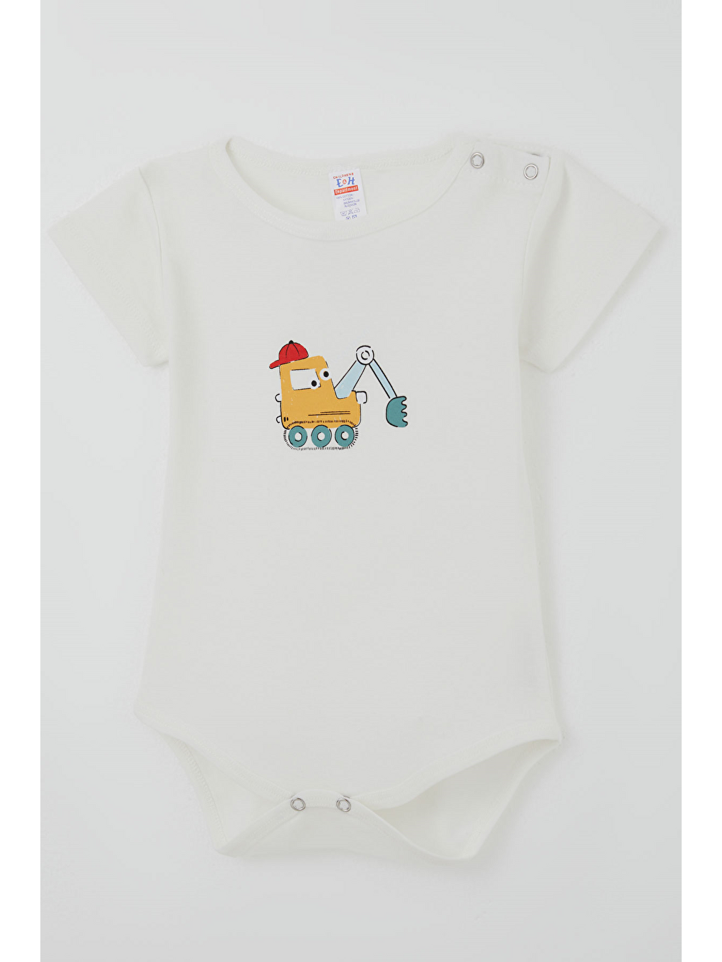 Erkek Çocuk Çıtçıtlı Kısa Kollu Zıbın Body Şapkalı Sevimli İş Makinesi Baskılı Ekru (1-3 Yaş)-2