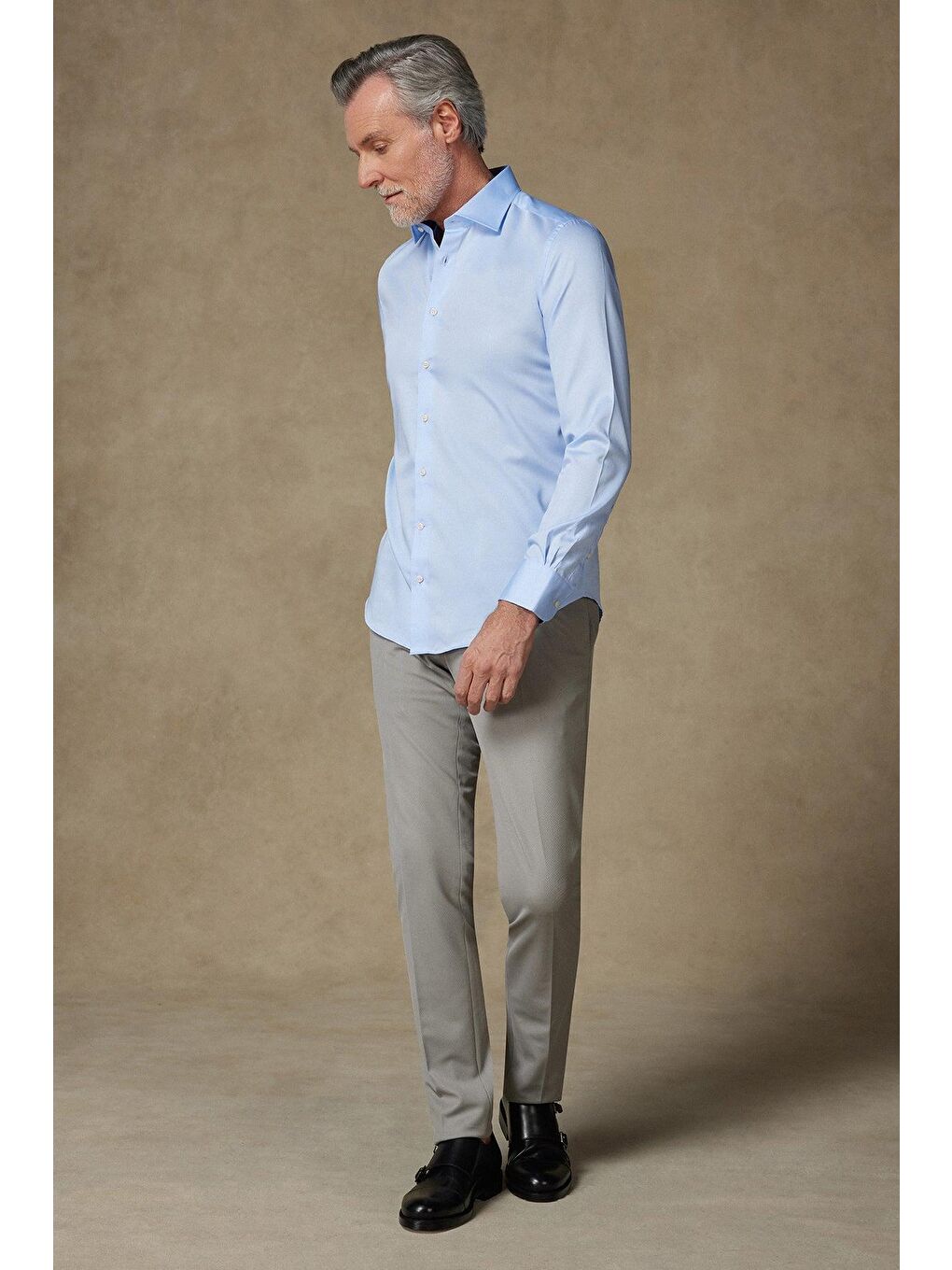 Donatello Saten Pamuklu Slim Fit Açık Mavi Klasik Yaka Erkek Düz Gömlek-2