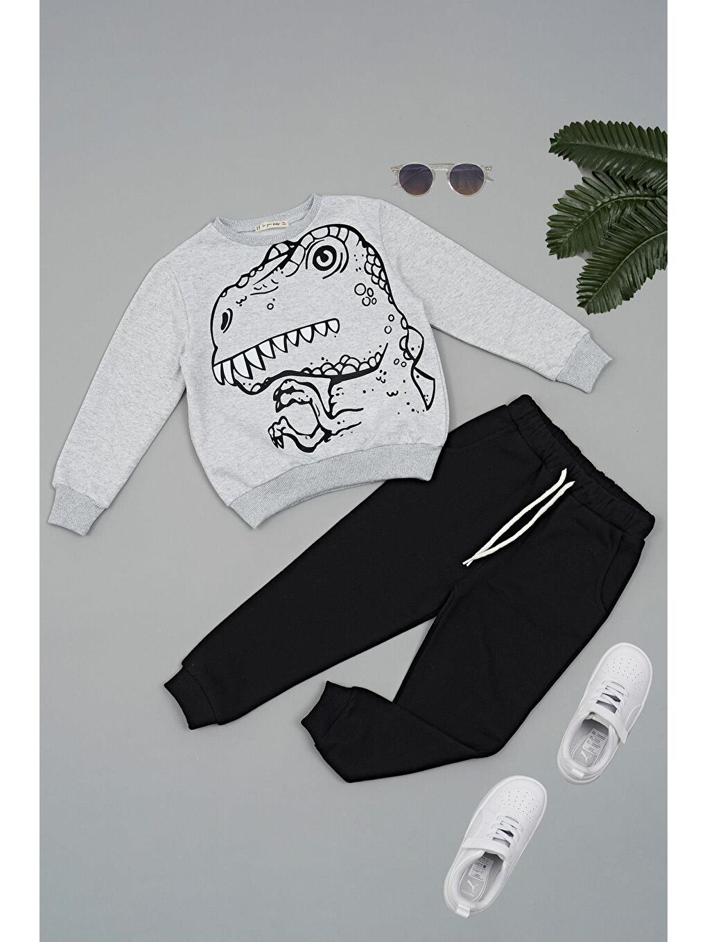 Dinozor Baskılı Siyah Alt Üst Takım