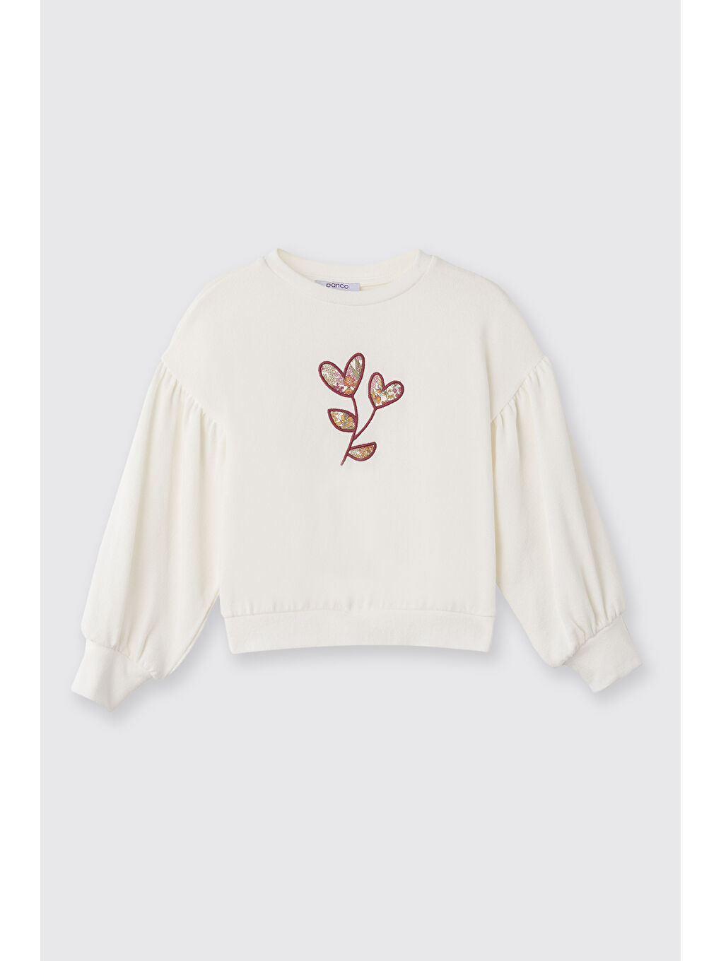 Ekru Liberty Kumaş Nakışlı Kız Çocuk Sweatshirt-2