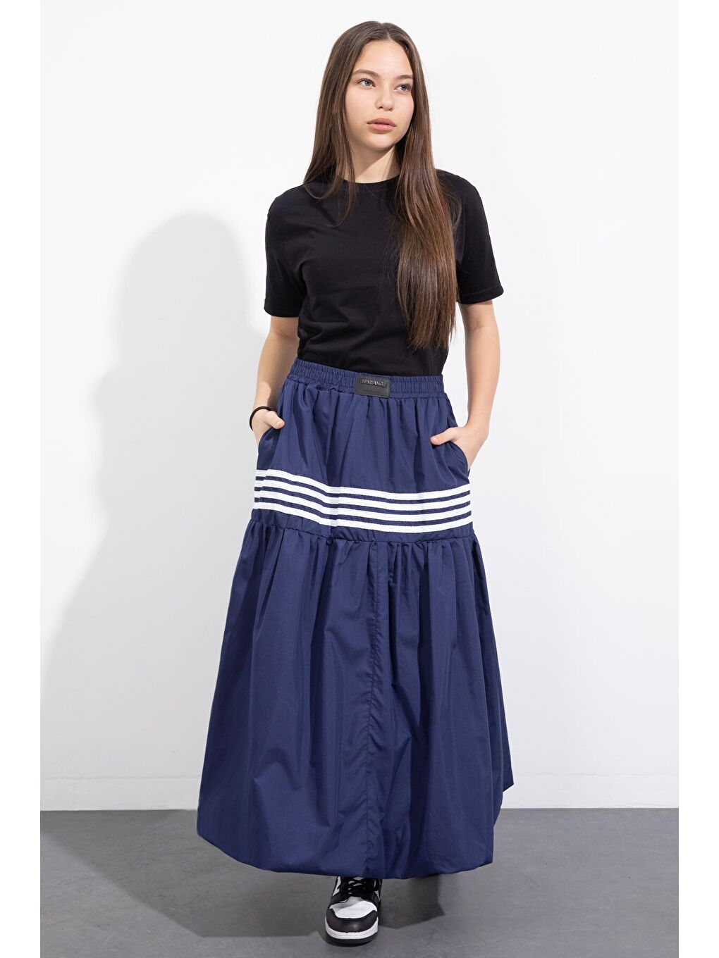 Lacivert Şerit Desenli Kız Çocuk Balon Etek 23557