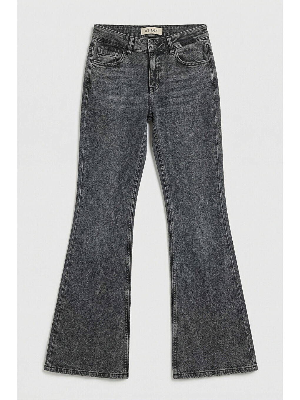 Gri Kadın Jean Füme 4s6-14 Mide Rise Flare Fit Süper Esnek Kumaş İç Boy 83cm Denim Jean-5