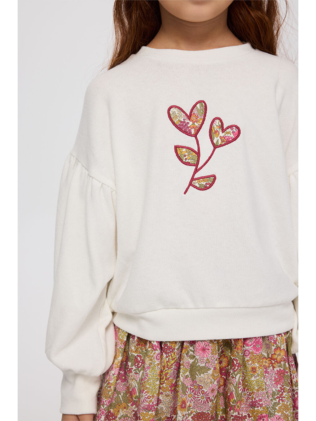 Ekru Liberty Kumaş Nakışlı Kız Çocuk Sweatshirt-5