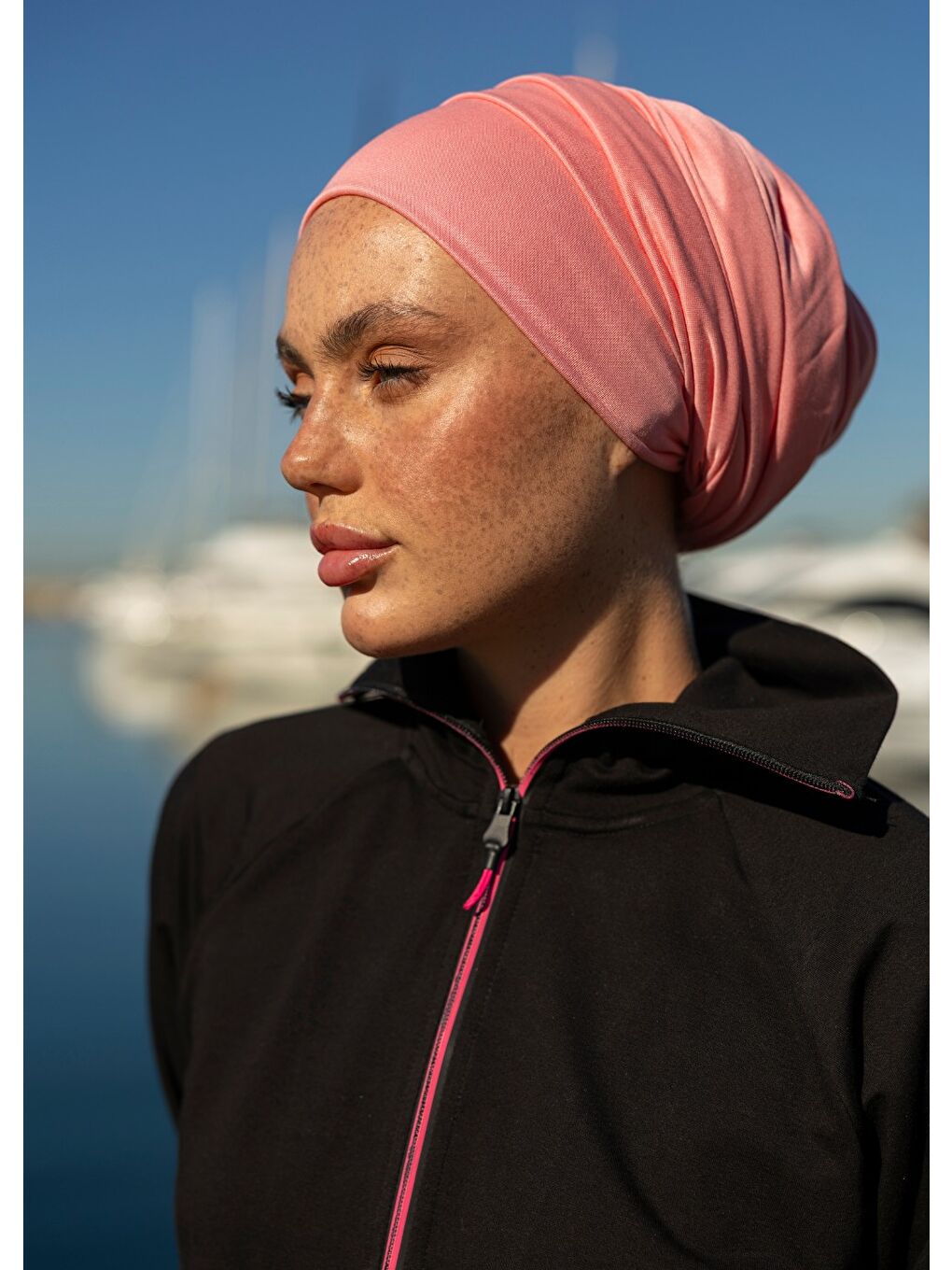 Siyah Tesettür Eşofman Fuşya Fermuarlı-2