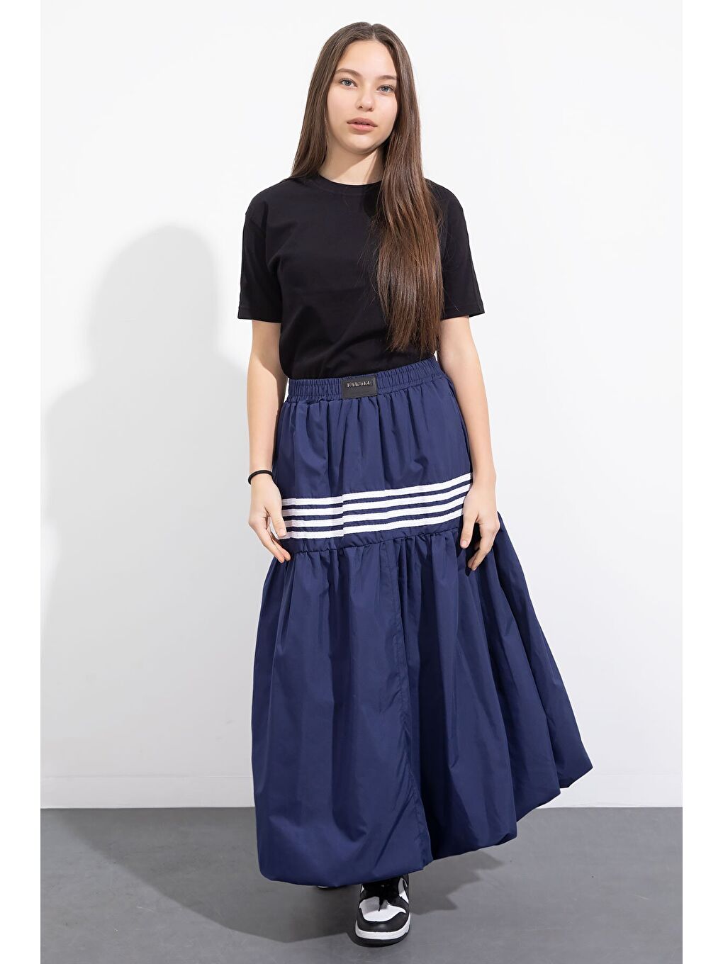 Lacivert Şerit Desenli Kız Çocuk Balon Etek 23557-1