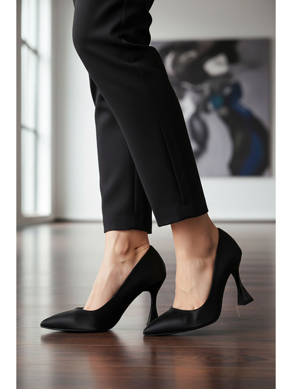 Siyah İnce Uzun Kadın Topuklu Abiye Ayakkabı 665127 Z-2