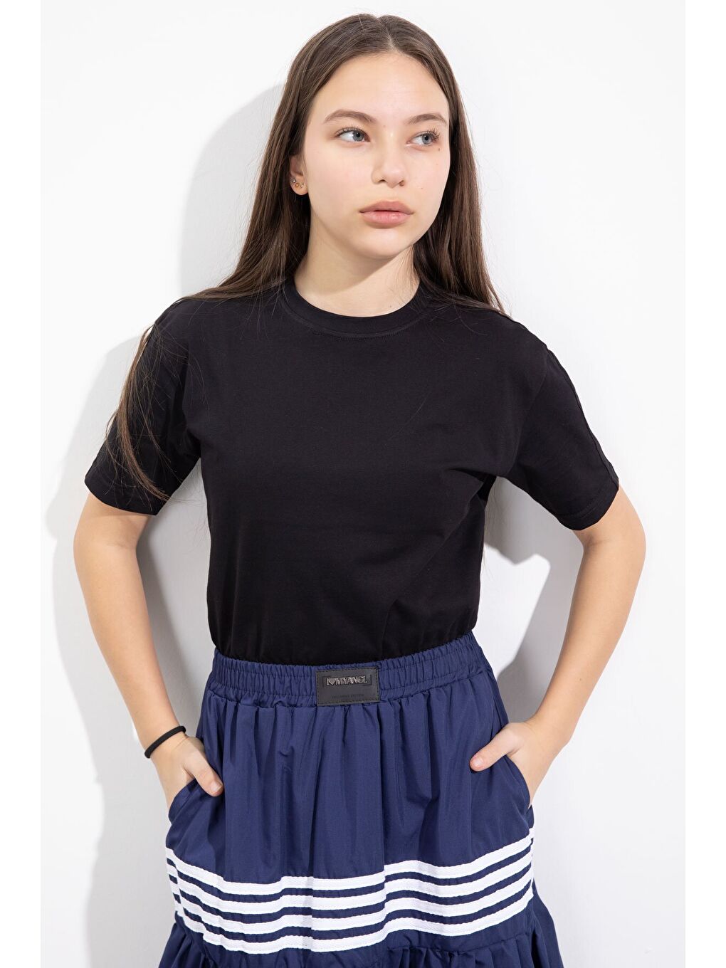 Lacivert Şerit Desenli Kız Çocuk Balon Etek 23557-3