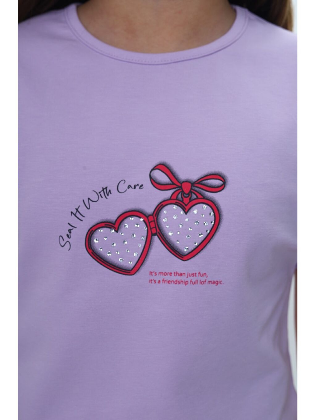 Ekru Kız Çocuk 2'li Takım Bisiklet Yaka Kısa Kollu Baskılı Tişört - Beli Lastikli Baskılı Şort Etek 24-5