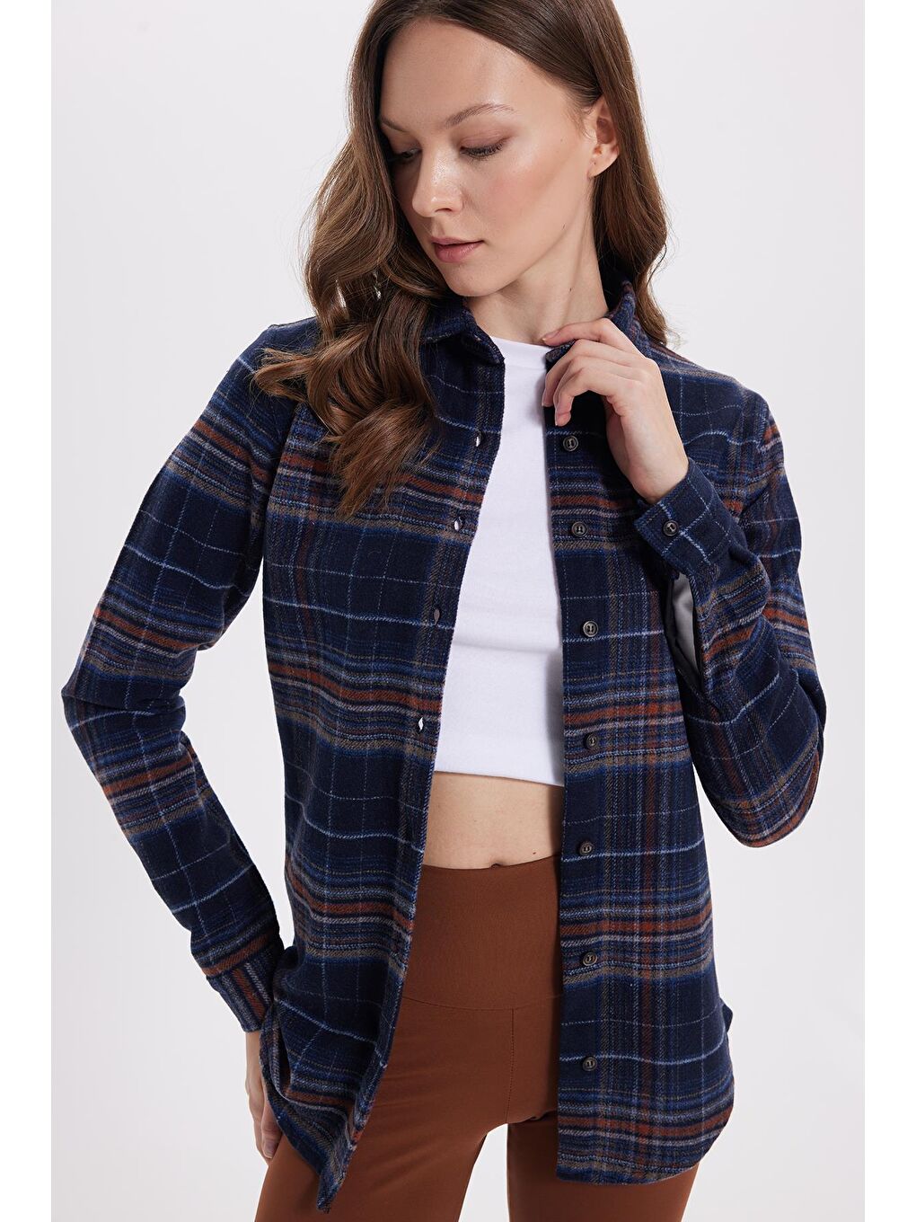 Karışık Kadın Oversize Geniş Kalıp Oduncu Ekose Gömlek-1